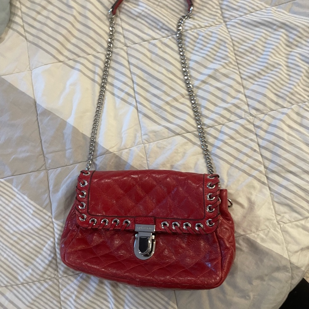 Red Quilted Leather Shoulder Bag